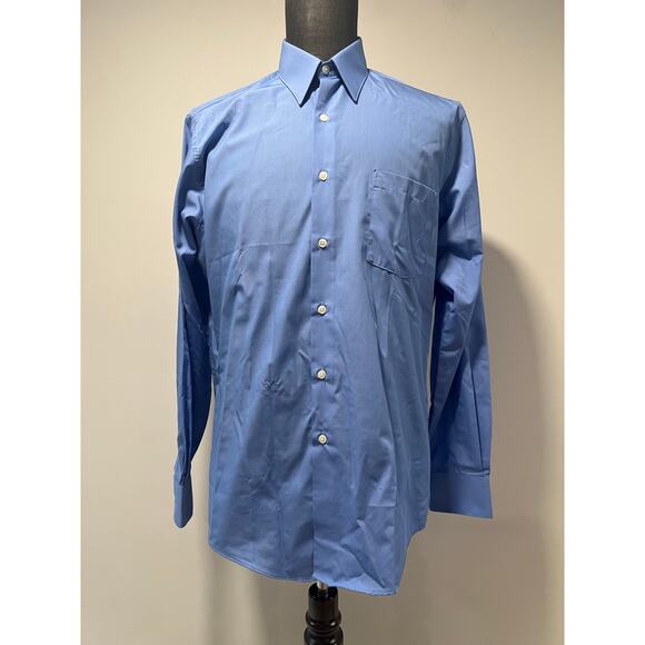Van Heusen Button Down Dress Shirt Fitted Blue Wrinkle Free 16 34/35 JL - Picture 1 of 12